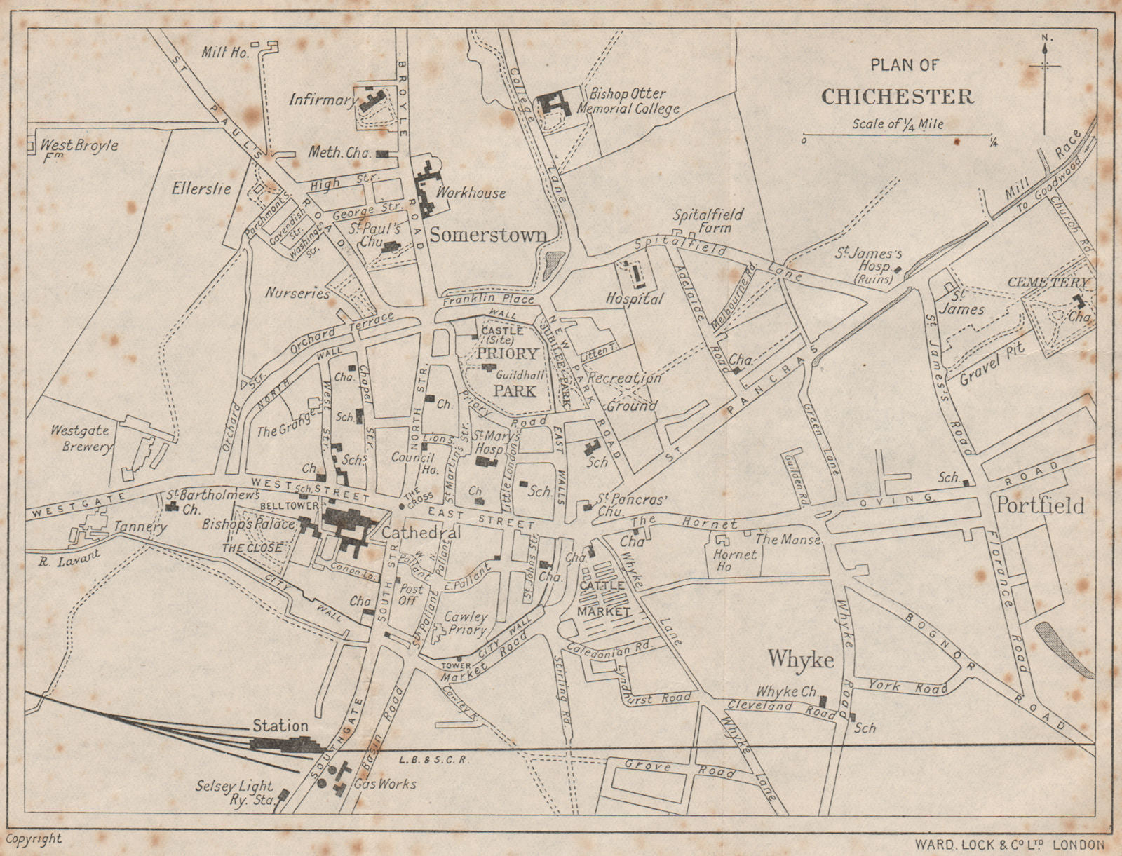 CHICHESTER vintage town/city plan. Sussex. WARD LOCK 1922 old antique map